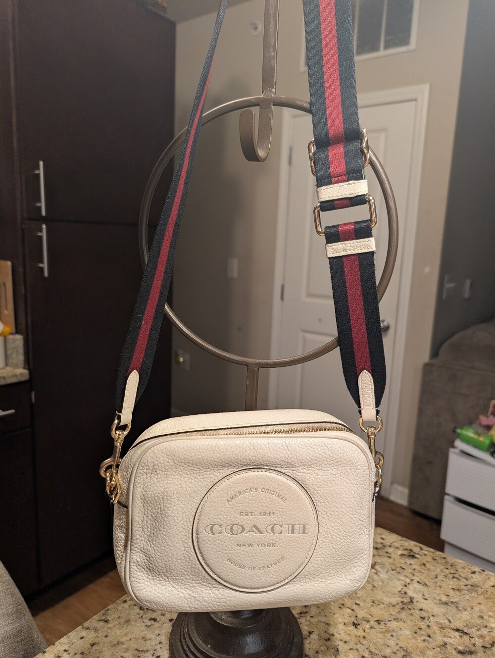 Coach Dempsey Cream Leather Camera Bag